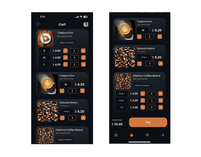 Screenshot da tela de carrinho