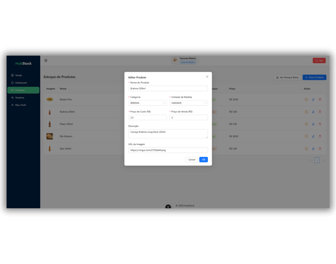 Lista de Produtos HubStock