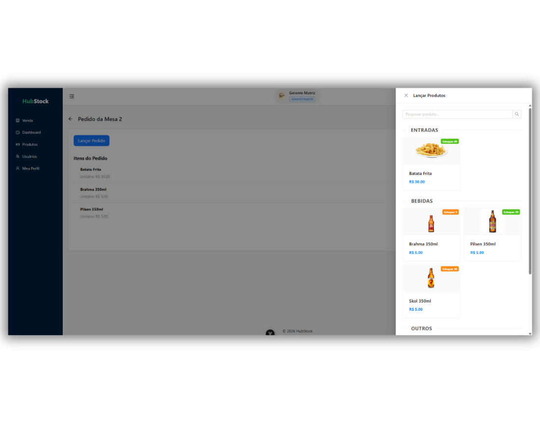 Tela de Vendas HubStock