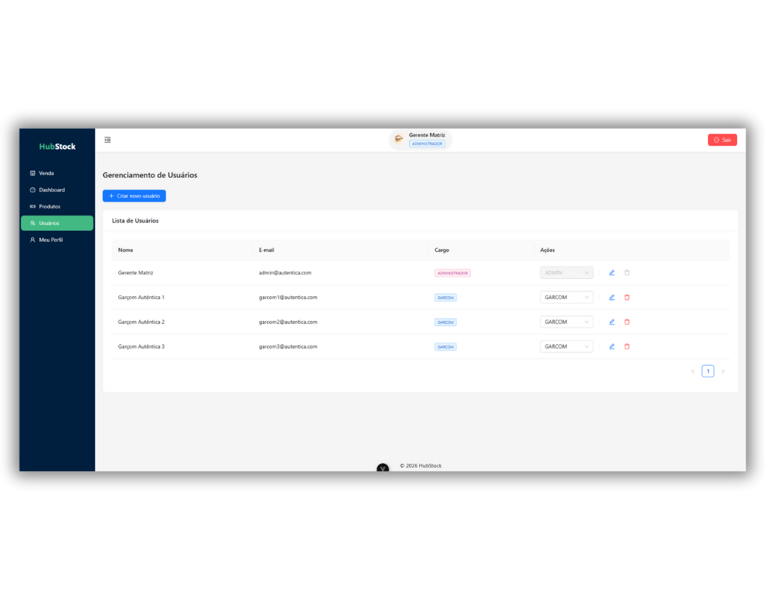 Tela de Vendas HubStock