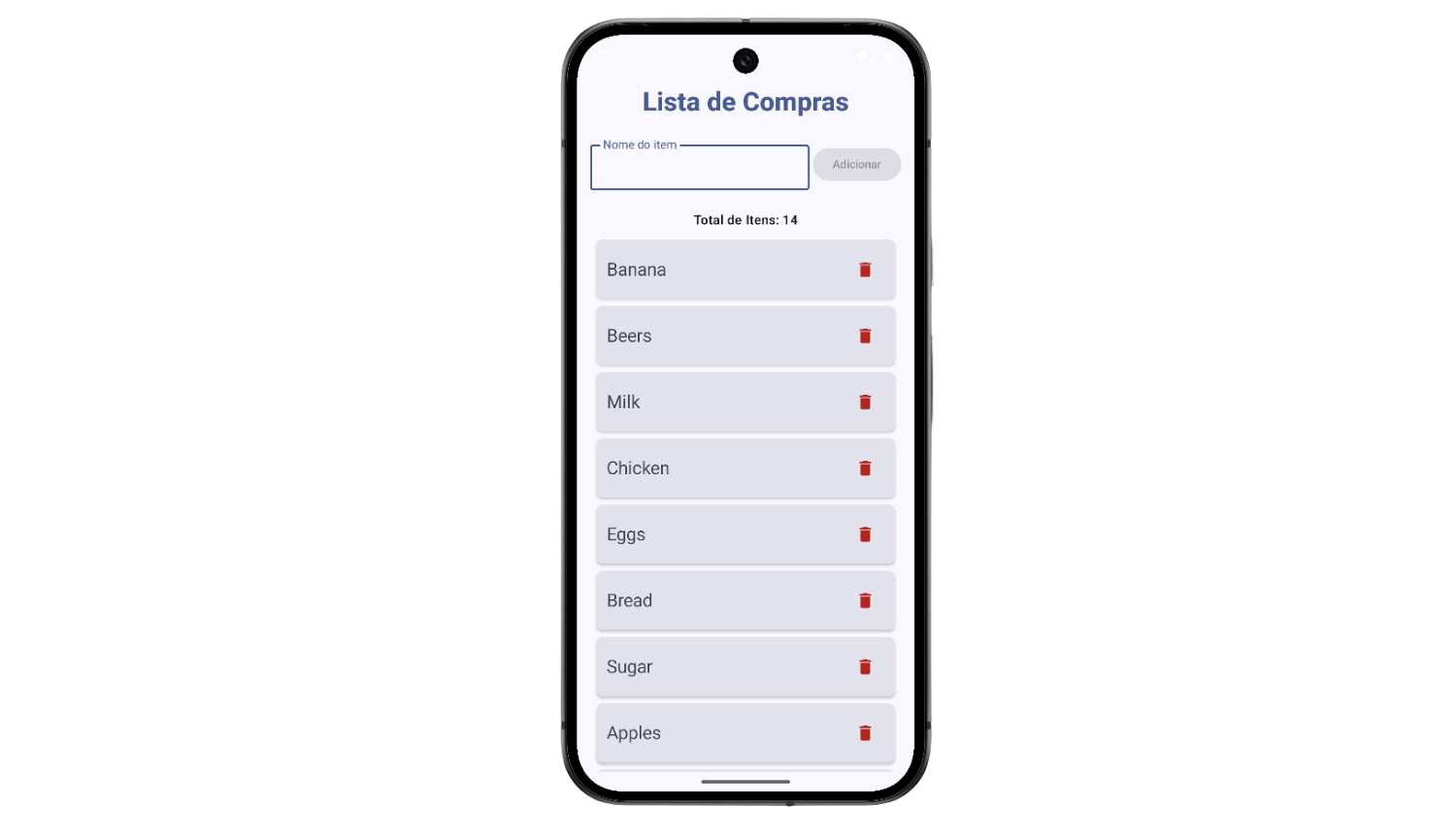 Mockup da Lista de Compras